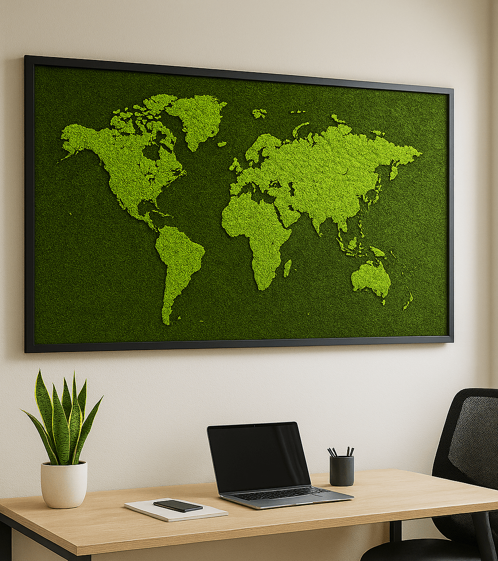 Moosbild weltkarte Rahmen