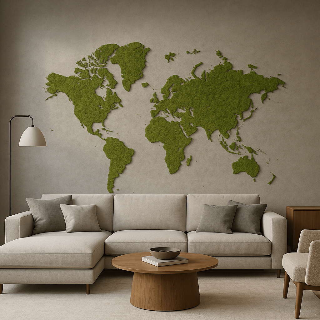 Moosbild Weltkarte kleben